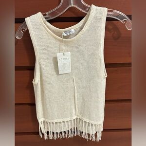 NWT VINTAGE KORDAL NEW YORK 100% Linen Tank Top with Fringe Size S
